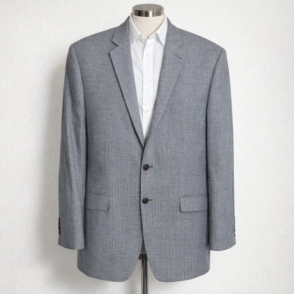 Ralph Lauren Silk Wool‎ Houndstooth Blazer Mens 44R Blue Grey Sport Coat Canada